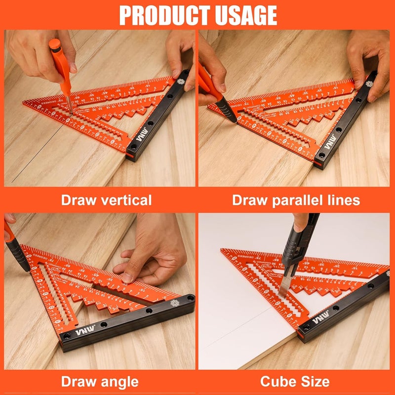 VNW 7inch Rafter Square with Carpenter Pencil, 1/8" Precision Heavy Duty Aluminum Woodworking Rule,Triangle Ruler Measuring Layout Tool (Champagne, Rafter Square) - Image 4